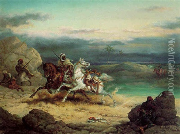 Arab Horsemen Oil Painting - Friedrich Kaiser