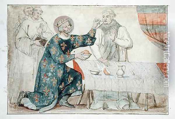 Ms 1779 fol.81 St. Louis feeding a miserly monk, from Memoires pour la Vie de Saint Louis Oil Painting - Nicolas Claude Fabri de Peiresc