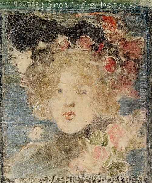 Head Of A Girl (with Roses) Oil Painting - Maurice Brazil Prendergast