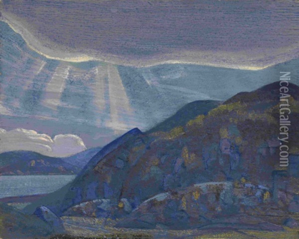 Rocks And Cliffs (from Ladoga) Oil Painting - Nikolai Konstantinovich Roerich
