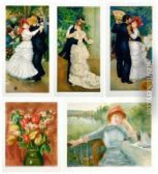 Dancing Couples: Seven With Woman In Flowered Dress Oil Painting - Pierre Auguste Renoir