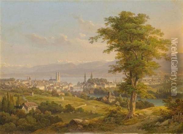Blick Auf Zurich Oil Painting - Wilhelm Scheuchzer