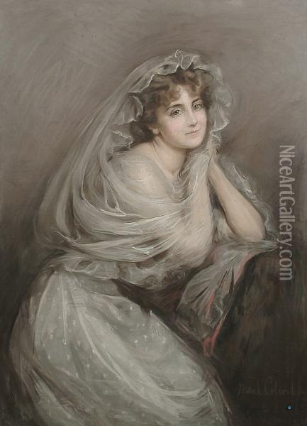 Portrait Of A Lady In White, Seated Oil Painting - Maud Coleridge