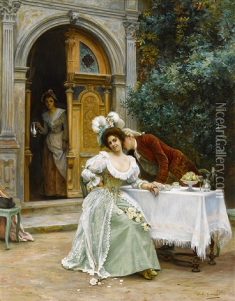 A Garden Flirtation Oil Painting - Jules Girardet
