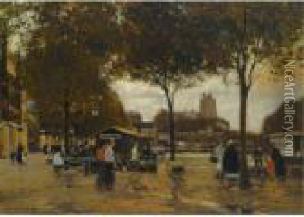 A Marketday In Dordrecht Oil Painting - Heinrich Hermanns