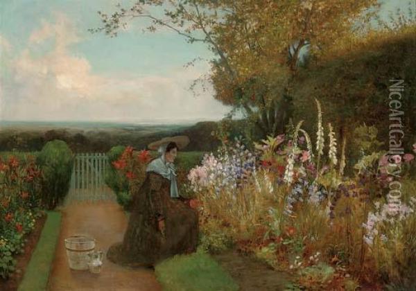 Tending The Garden Oil Painting - Walter-Dendy Sadler