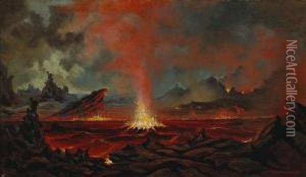 Volcanic Eruption, Kilauea Oil Painting - George Stratemeyer