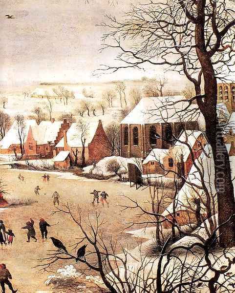 Winter Landscape with Skaters and a Bird Trap (detail) Oil Painting - Pieter the Elder Bruegel