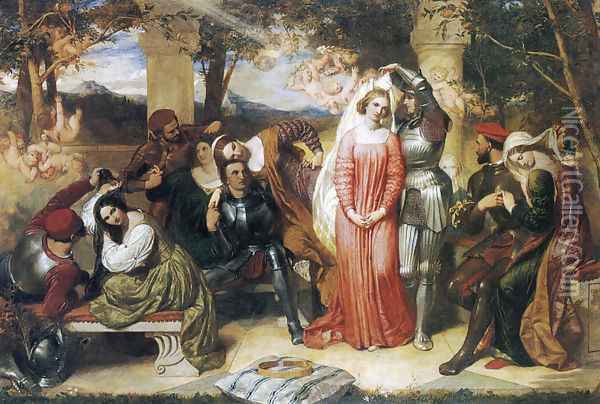 The Contest of Beauty for the Girdle of Florimel Britomartis Unveiling Amoret Oil Painting - Frederick Richard Pickersgill
