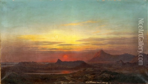 Weite Landschaft Mit Bergen Im Abendrot Oil Painting - Alfred Schoeck