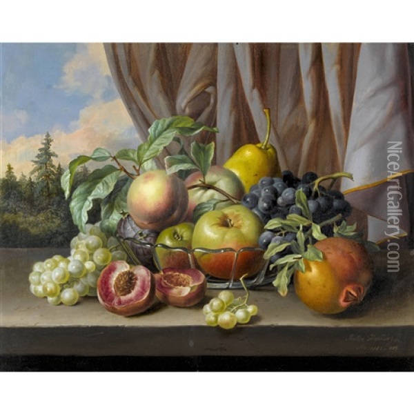 Stillleben Mit Pfirsichen, Trauben, Apfeln Und Granatapfel Oil Painting - Anton Hartinger