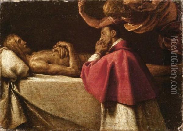 San Carlo In Preghiera Innanzi Al Cristo Deposto Oil Painting - Pier Francesco Morazzone