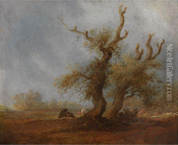 Paysage Boise Avec Un Berger Et Son Troupeau Oil Painting - Salomon van Ruysdael