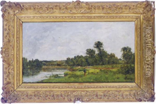 Fisherman By The River Oil Painting - Hippolyte Camille Delpy