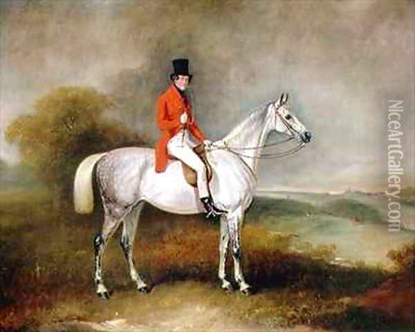 Charles Neil Hogg on his hunter Alice Grey Ormely Hall Leicestershire Oil Painting - John Snr Ferneley