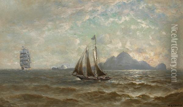 Pilot Boat Meeting Ship At South Farallon Island Oil Painting - William Alexander Coulter