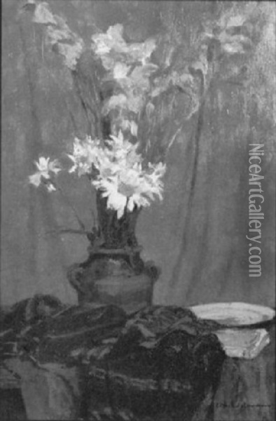 Bouquet De Fleurs Sur Table Oil Painting - Charles-Auguste Edelmann