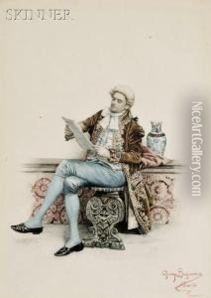 Gentleman Reading Oil Painting - Guiseppe Signorini