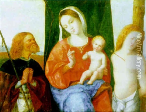 The Madonna And Child With St. Sebastian And St. Roch Oil Painting - Giovanni Bellini