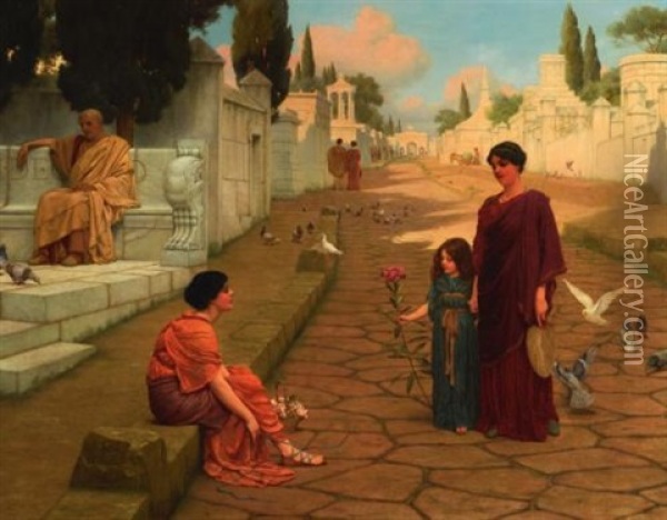 Outside The Gate Of Pompeii Oil Painting - John William Godward
