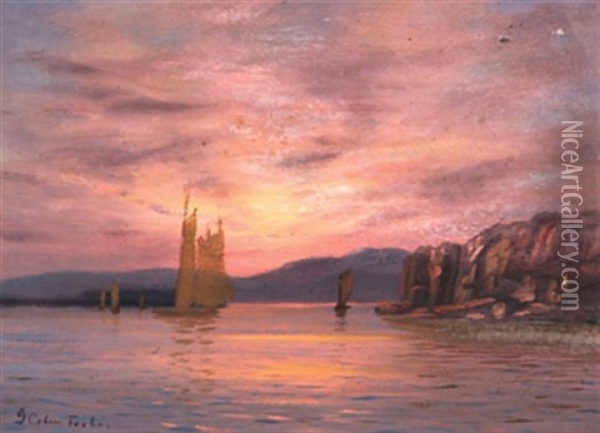 Sailboats At Dusk Oil Painting - John Colin Forbes