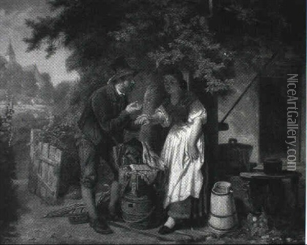 Den Omrejsende Guldsmed Viser En Ung Pige En Ring Oil Painting - Gustav Adolf Niseus