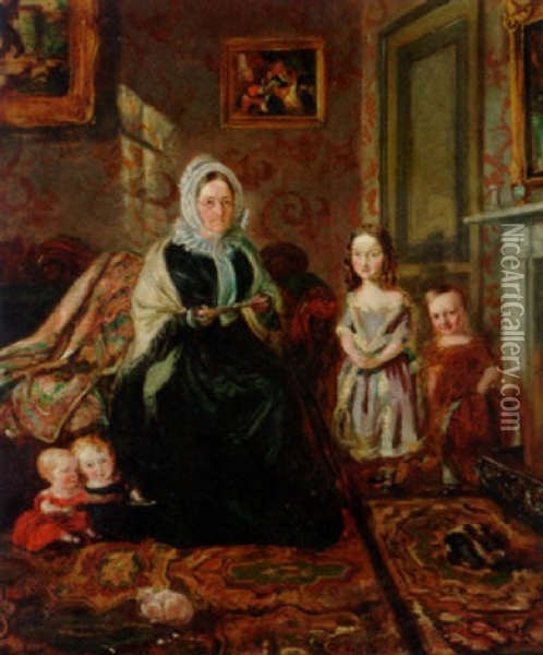 Portrait Of Mrs. Davies, Of Wormbridge Court, Hereford With Four Of Her Clark Grandchildren Oil Painting - William Holman Hunt