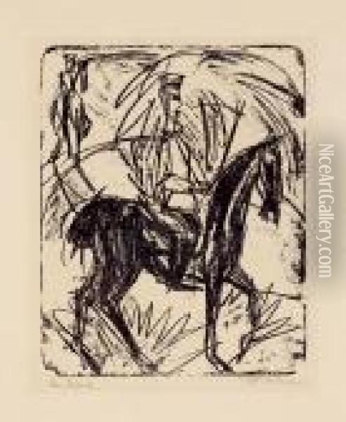 Reitender Artillerist. - Meldereiter Oil Painting - Ernst Ludwig Kirchner