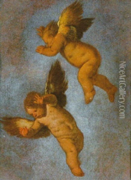 Zwei Fliegene Putten Oil Painting - Giulio Carpioni