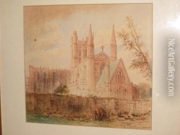 Chester Cathedral From Hop Pole Yard Oil Painting - William Chapman