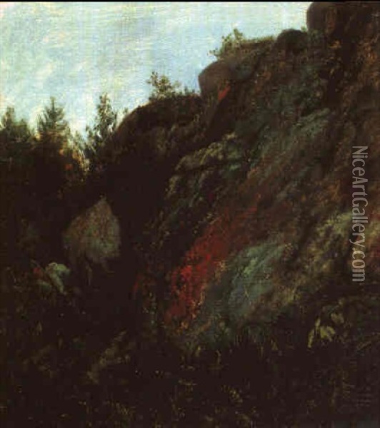 Trees, Rocks, And Moss Oil Painting - Albert Bierstadt