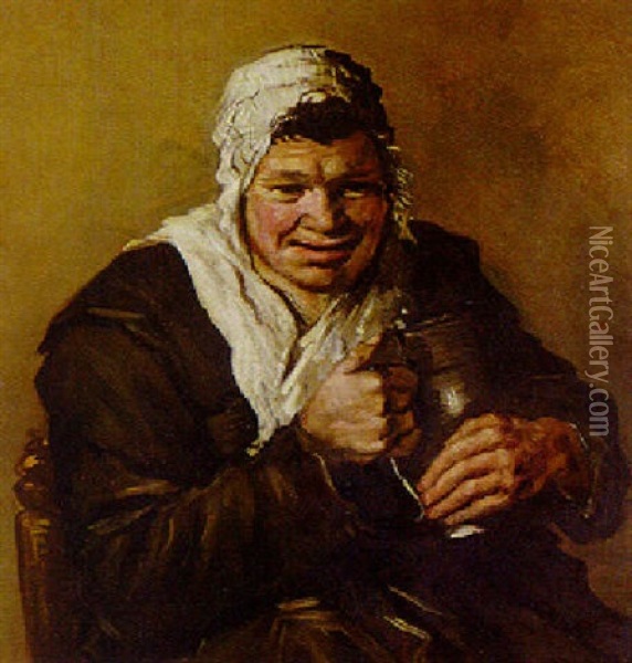 A Seated Woman Holding A Jug Oil Painting - Frans Hals
