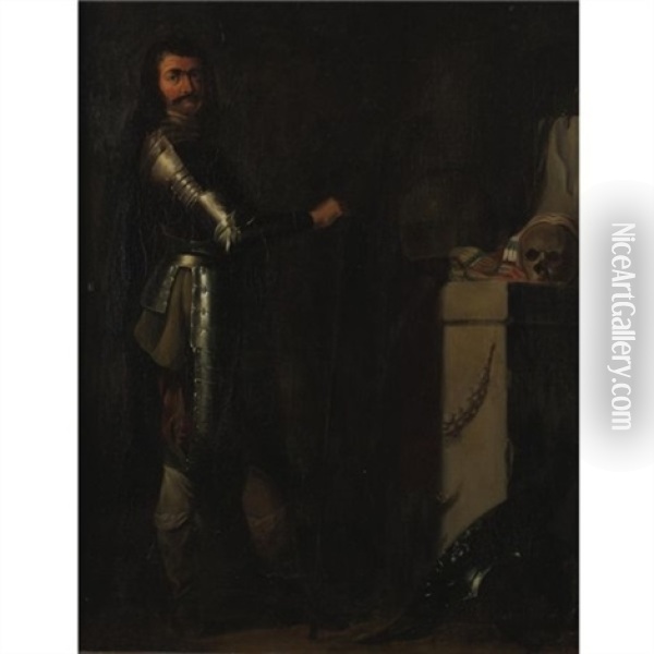 Portrait Of A Gentleman In Armour Oil Painting - Karel Slabbaert