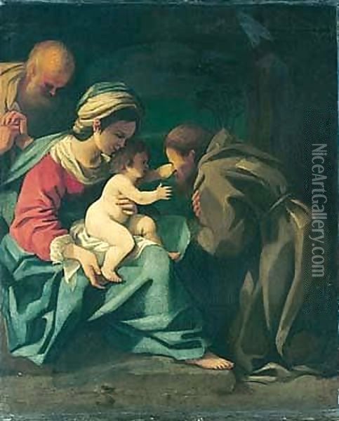The Holy Family With Saint Francis Adoring The Christ Child Oil Painting - Bartolomeo Schedoni