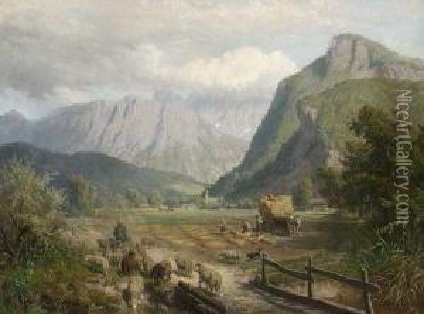 Getreideernte Bei
 Flintsbach. Oil Painting - Carl Jutz