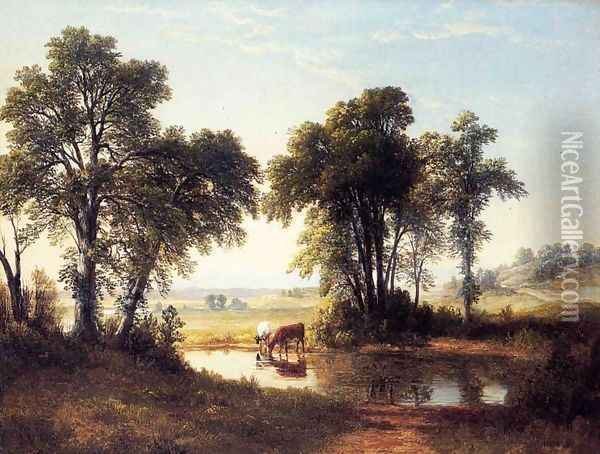 Cows in a New Hampshire Landscape Oil Painting - Asher Brown Durand
