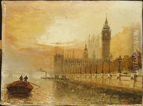 View of Westminster from the Thames Oil Painting - Claude T. Stanfield Moore