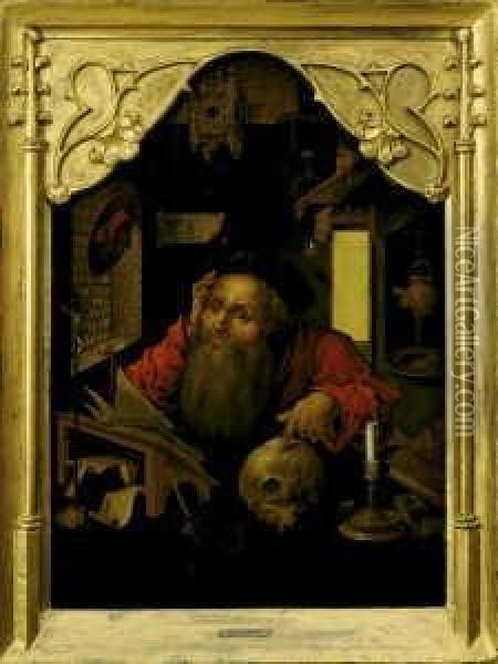 Der Hl. Hieronymus In Seinem Studierzimmer. Oil Painting - Joos Van Cleve