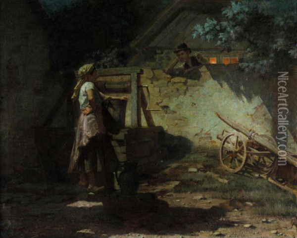 Village Courtship Oil Painting - Emanuel Liska