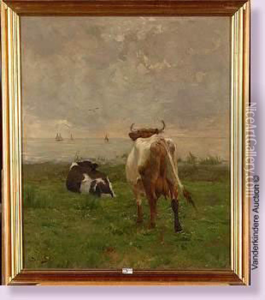 Vaches Au Bord De La Mer Oil Painting - Emile Van Damme-Sylva