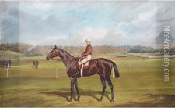 Bay Racing Horse With Jockey Up Oil Painting - Jonny Audy