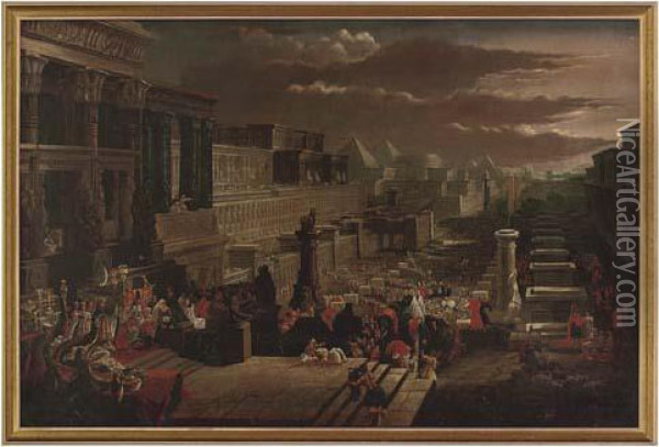 Ceremony In An Egyptian Temple Complex, With A Pharaoh Presiding Oil Painting - John Martin