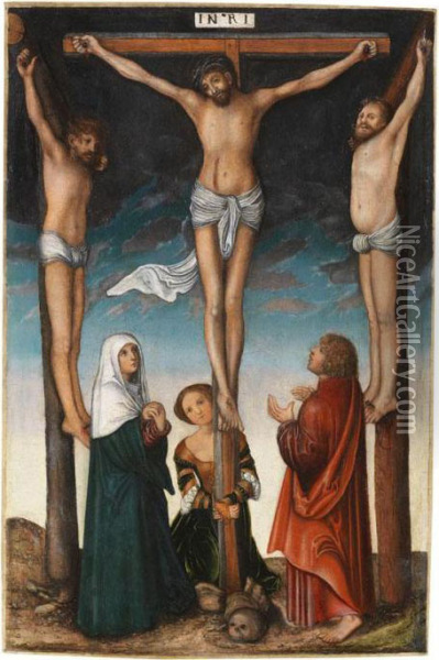 Werkstatt Oder Umkreis - Kreuzigungsgruppe Oil Painting - Lucas The Elder Cranach