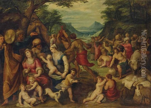 Moise Frappant Le Rocher Oil Painting - Hendrik van Balen the Elder