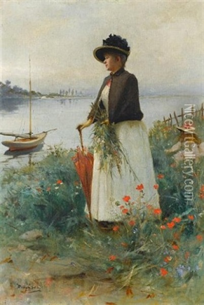 Gathering Flowers Oil Painting - Emile Auguste Pinchart