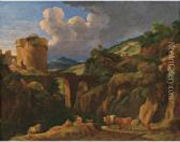 Paesaggio Con Pastori E Armenti Oil Painting - Pieter the Younger Mulier