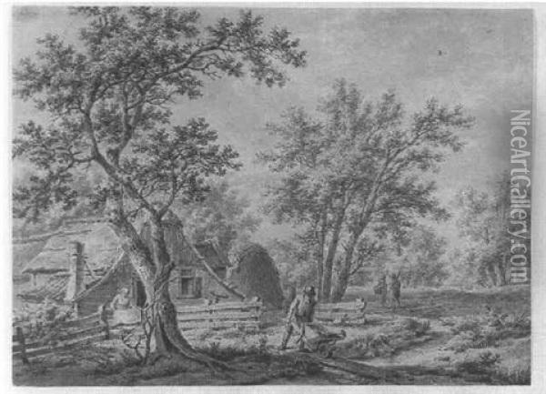 Bauerngehoft An Einem Kleinen Bach Und Unter Hohen Baumen Oil Painting - Pietersz (Pieter) Barbiers