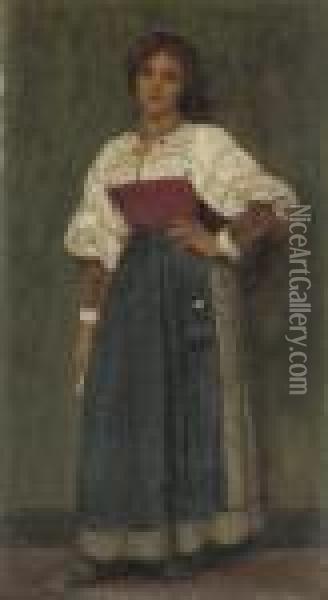 Standing Girl In Blouse And Skirt Oil Painting - John William Godward