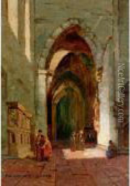 Church Interior; The Village Arch Oil Painting - Peter MacGregor Wilson