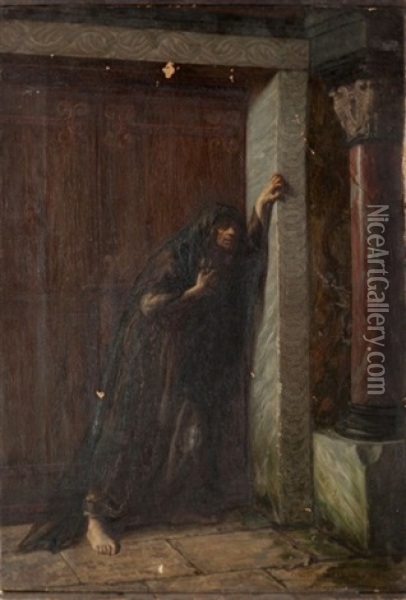 Femme Pleurant Devant Une Porte Oil Painting - Gaston Theodore Melingue